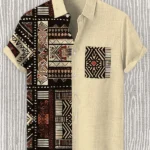 Men's African Traditional Pattern Art Print Linen Blend Shirt